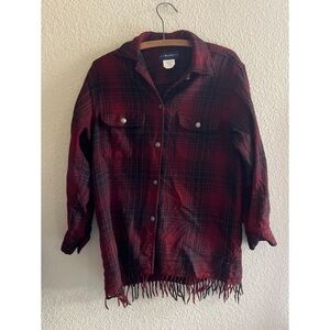Vintage Breeches Wool Plaid Fringe Button Down Shirt Jacket Women’s Size Small